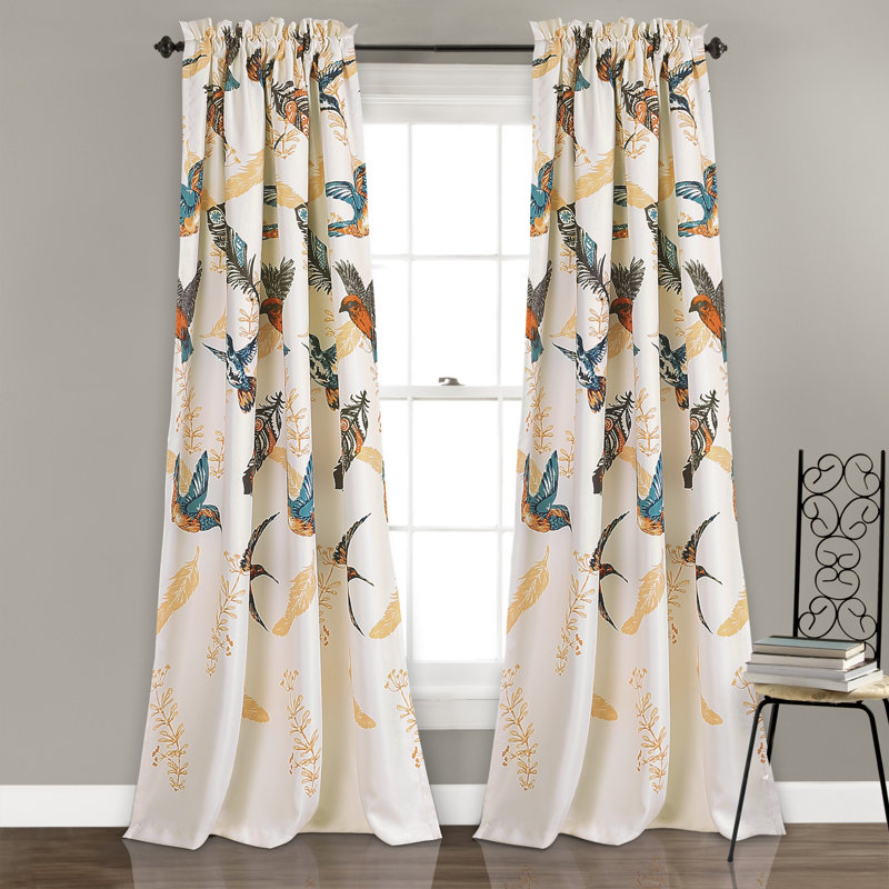 Bird Breeze Blue Polyester Blackout Curtain Pair
