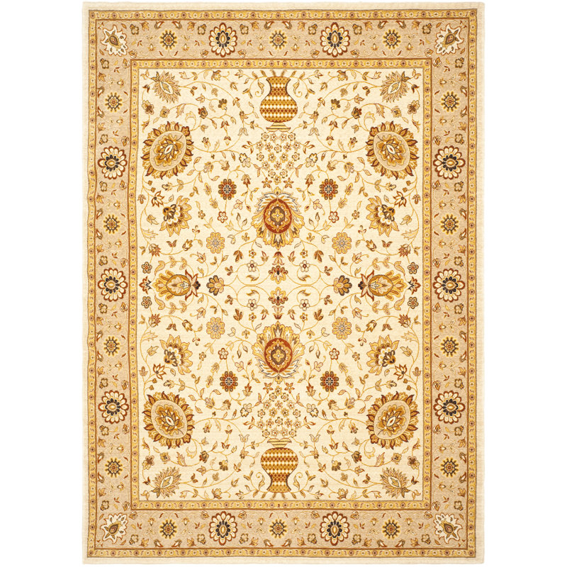 Elegant Ivory and Camel Wool Hand-Knotted Rug 4' x 5'6"