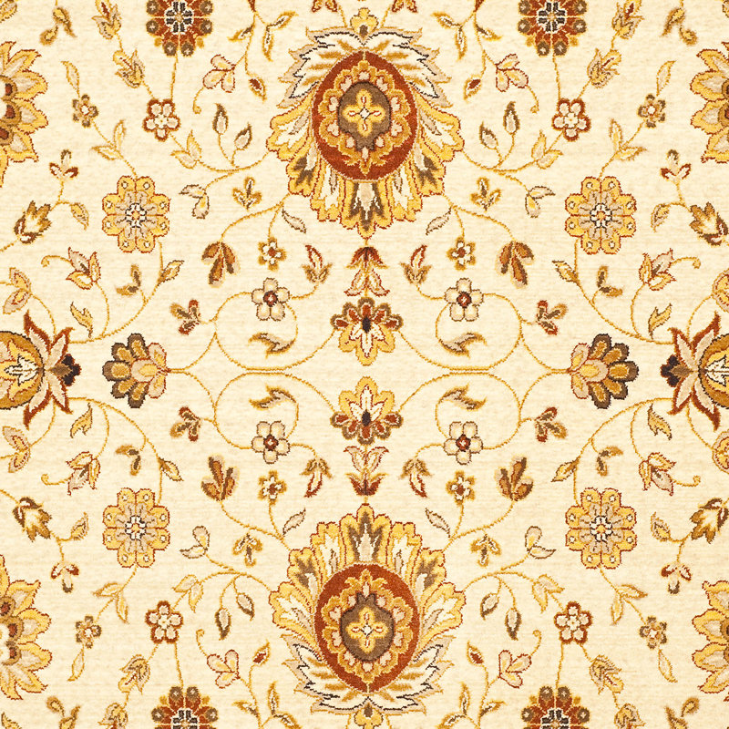 Elegant Ivory and Camel Wool Hand-Knotted Rug 4' x 5'6"