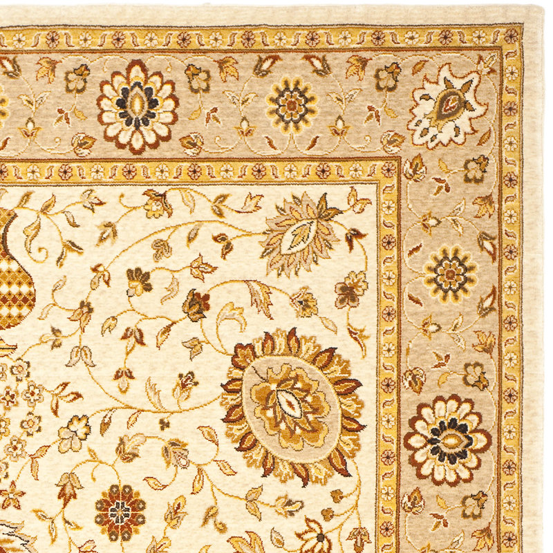 Elegant Ivory and Camel Wool Hand-Knotted Rug 4' x 5'6"