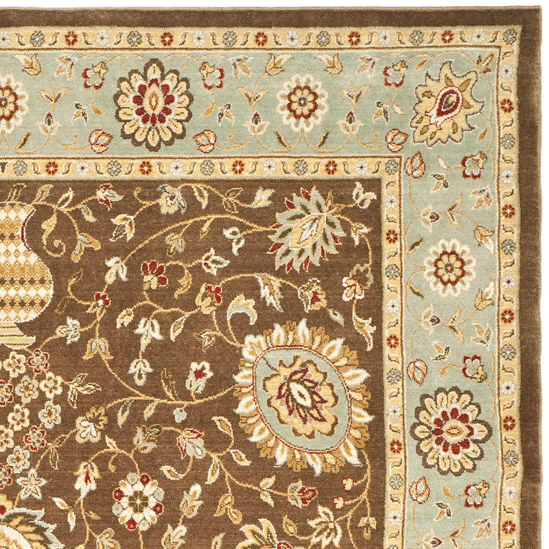Handmade Tufted Rectangular Brown and Light Blue Wool Rug