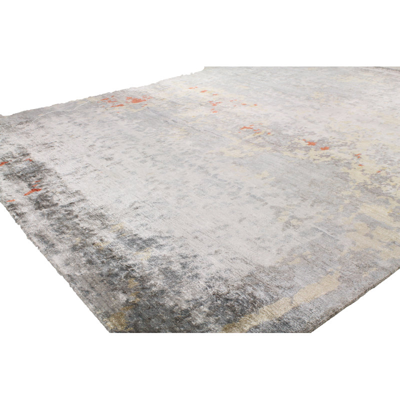 Gray Hand-Knotted Viscose Abstract 8' x 10' Area Rug