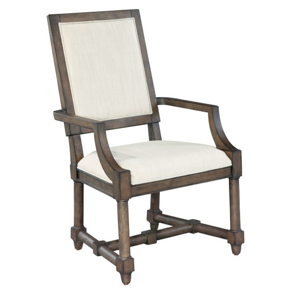 White Linen Upholstered Arm Chair with Wood Frame