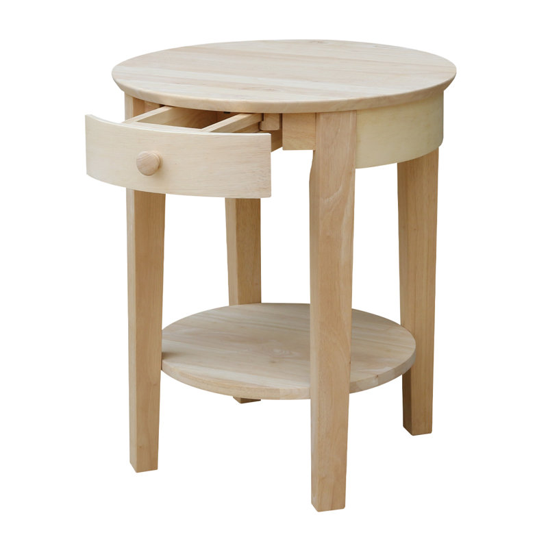 Elegant Solid Parawood Round End Table with Storage