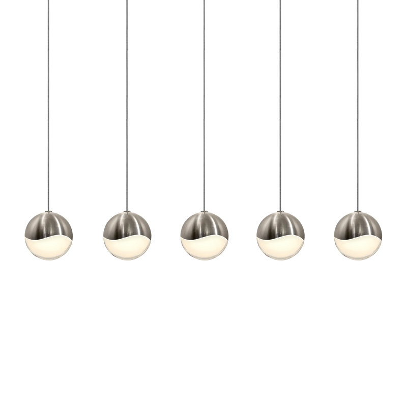 Satin Nickel Grapes 5-Light LED Island Pendant, 37.75" Width