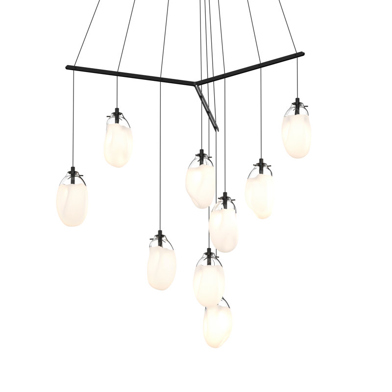 Poured White Glass 9-Light Black Cluster Pendant