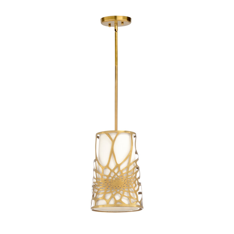 Aria Antique Brass Pendant with Off-White Linen Shade