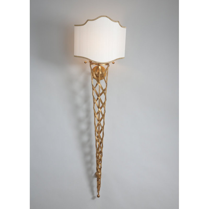 Gold Iron and Brass Sconce with Silk Shade