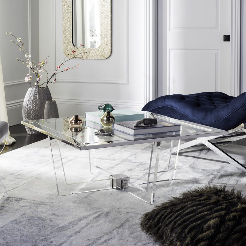 Elysian 39'' Silver Glass & Acrylic Square Coffee Table with Storage