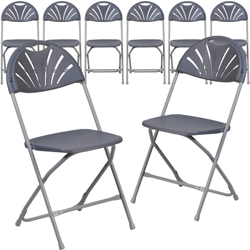 Gray Plastic Fan Back Folding Event Chairs with Steel Frame
