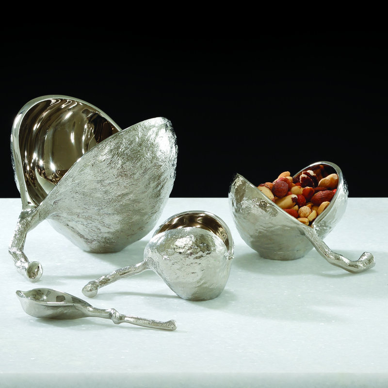 Nickel Finish Brass Chestnut Candy/Nut Bowl with Branch Handle