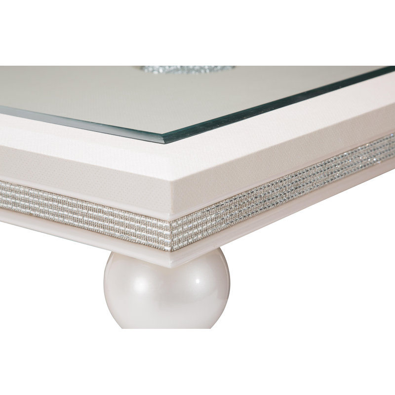 Ivory Extendable Glass Top Dining Table with Wood Accents