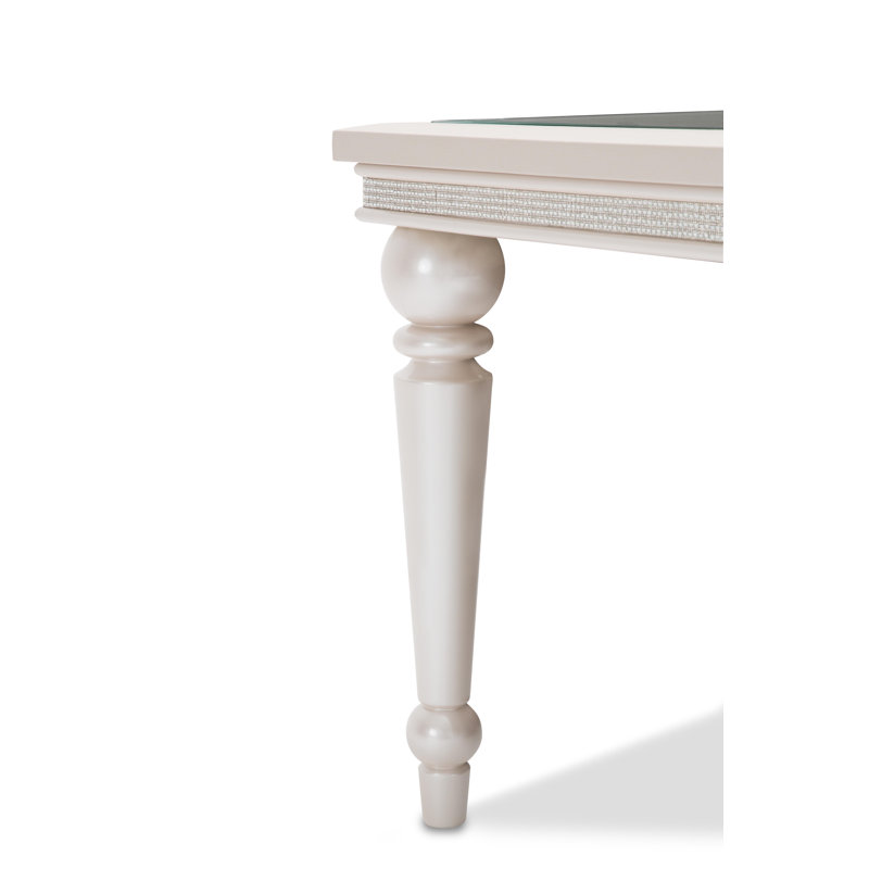 Ivory Extendable Glass Top Dining Table with Wood Accents