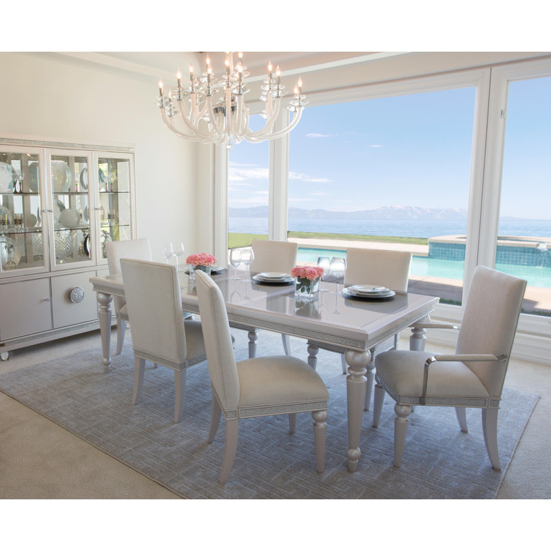 Ivory Extendable Glass Top Dining Table with Wood Accents