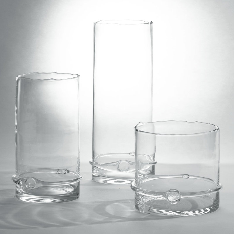 Intaglio Clear Glass Hurricane with Artisan Ribbon Detail - 14"