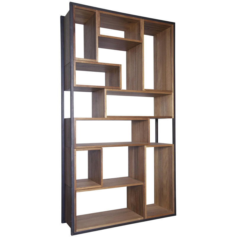 Bauhaus 82'' Dark Walnut Cube Bookcase with Distressed Metal