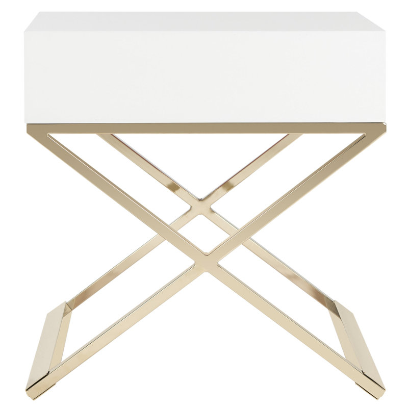 White Rectangular Wood and Metal End Table with Storage