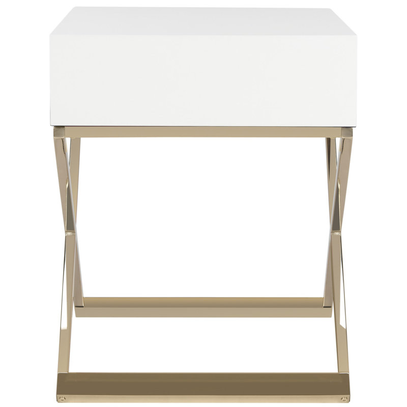 White Rectangular Wood and Metal End Table with Storage