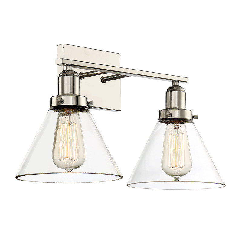 Polished Nickel 2-Light Dimmable Vanity Fixture with Clear Glass Shades