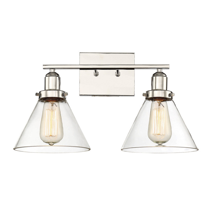 Polished Nickel 2-Light Dimmable Vanity Fixture with Clear Glass Shades