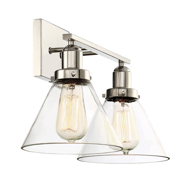 Polished Nickel 2-Light Dimmable Vanity Fixture with Clear Glass Shades