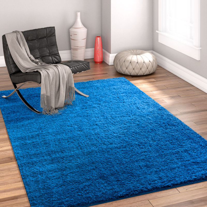 Dark Blue Luxe Shag Rectangular Area Rug 63"L x 47"W