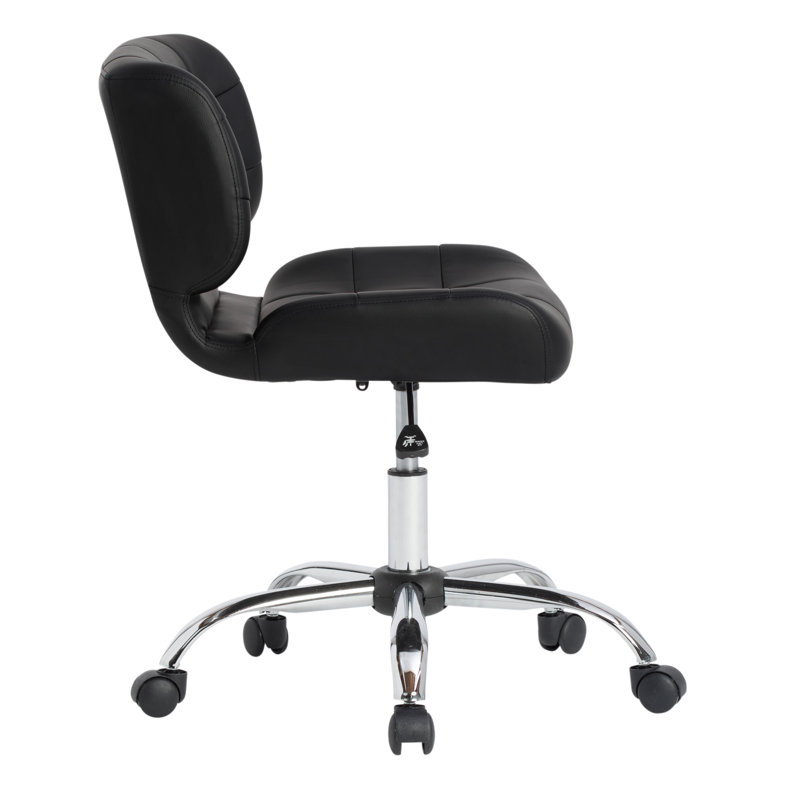 Modern Black Crest Armless Swivel Task Chair in Vinyl and Chrome