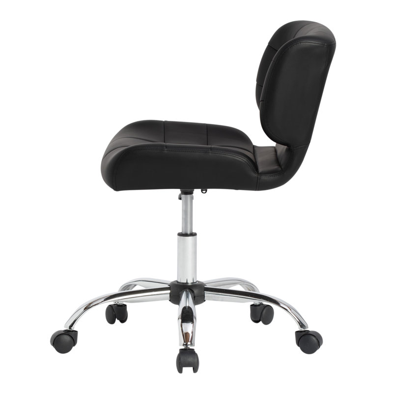 Modern Black Crest Armless Swivel Task Chair in Vinyl and Chrome