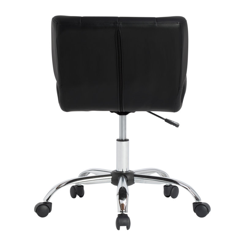 Modern Black Crest Armless Swivel Task Chair in Vinyl and Chrome