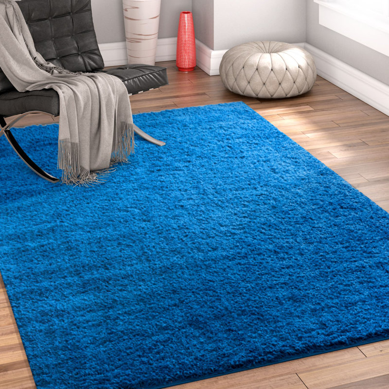 Dark Blue Luxe Shag Rectangular Area Rug 63"L x 47"W