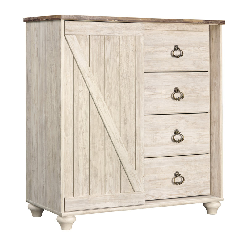 White Transitional 4-Drawer Gentleman's Combo Dresser