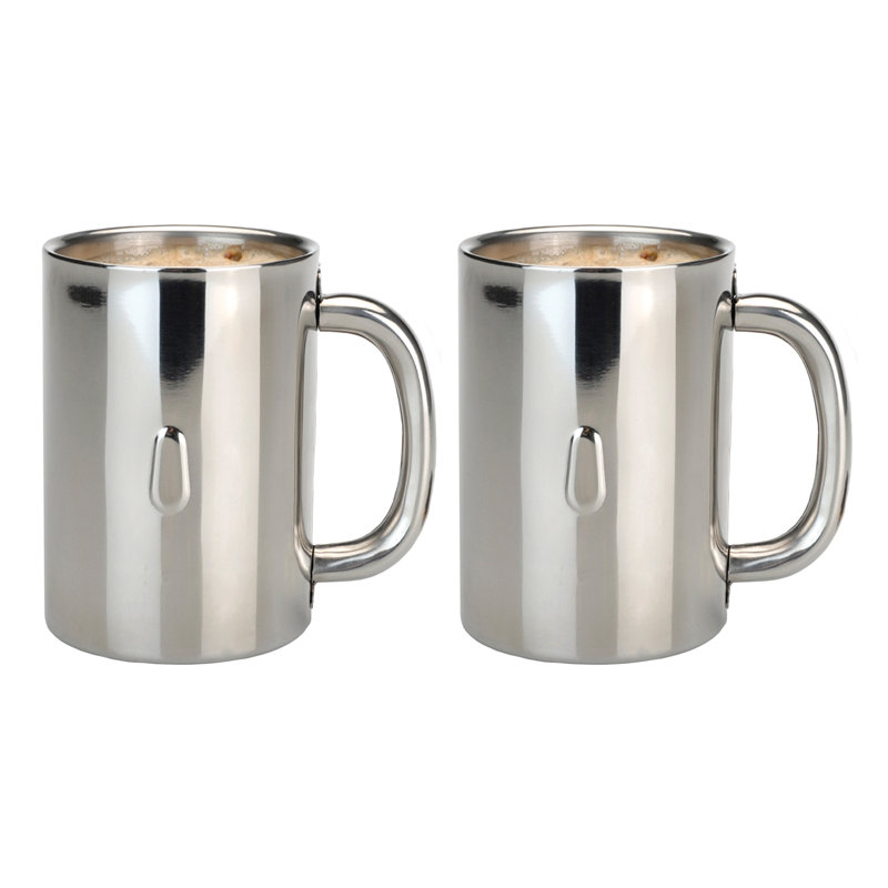 Silver 12oz Stainless Steel Double Walled Coffee Mugs, Set of 2