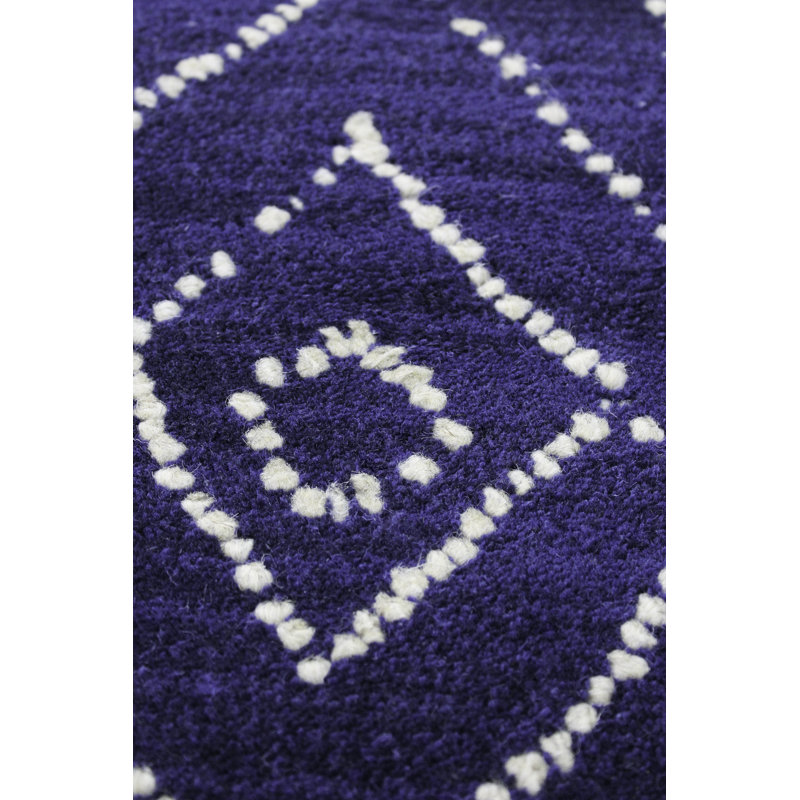 Navy Blue Geometric Wool Tufted Area Rug
