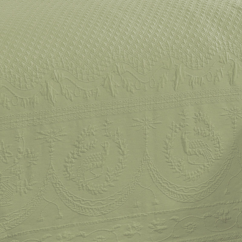 Sage Elegance Stonewashed Cotton King Sham with Vine Details