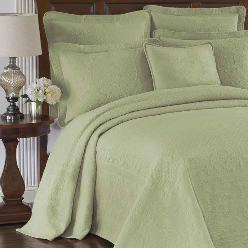 Sage Elegance Stonewashed Cotton King Sham with Vine Details