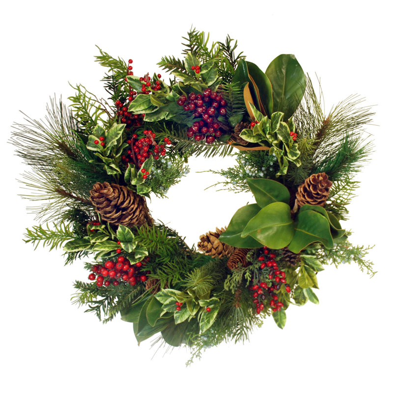 26'' Red and Green Artificial Pine Cone Christmas Wreath