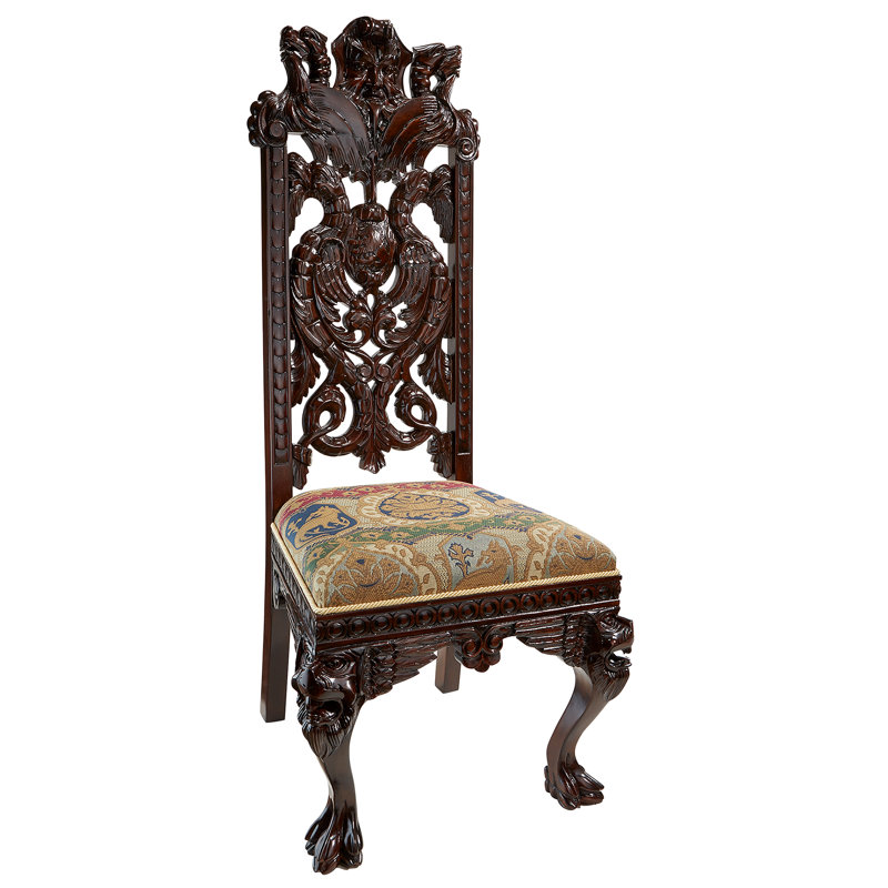 Handcrafted Walnut High Back Brown Velvet Side Chair