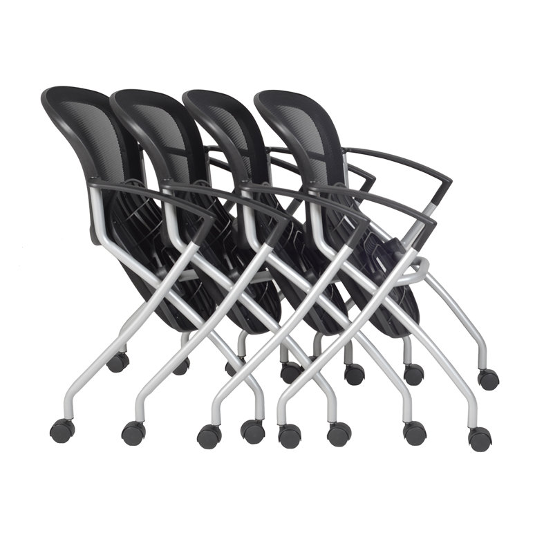 Black Mesh Fabric Reception Chair with Fixed Arms