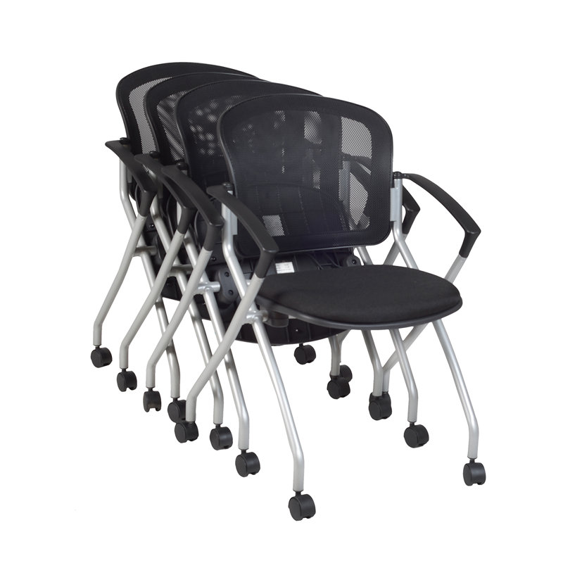 Black Mesh Fabric Reception Chair with Fixed Arms