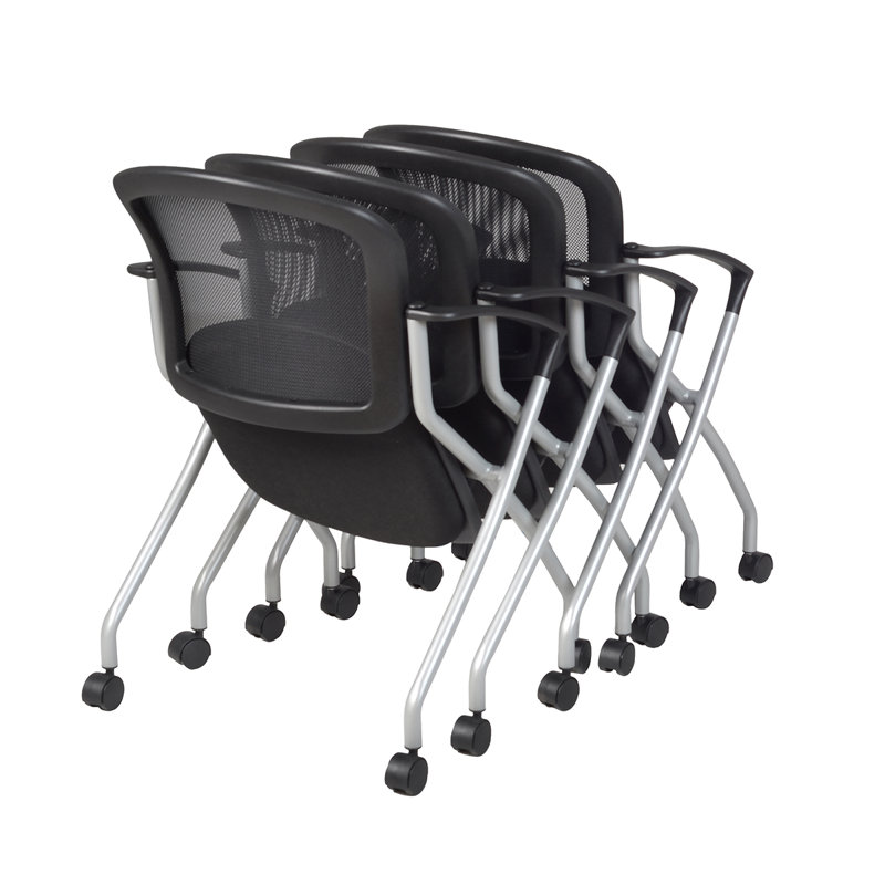 Black Mesh Fabric Reception Chair with Fixed Arms