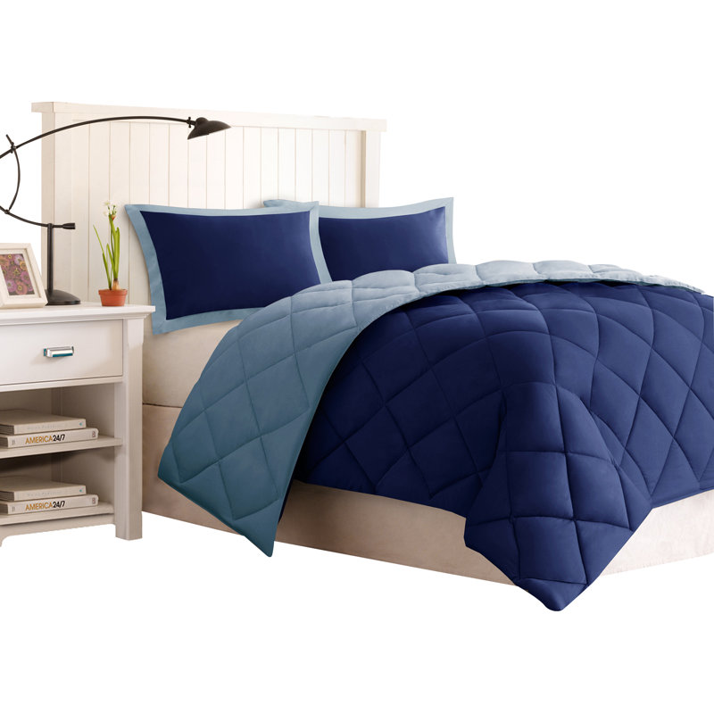 King Navy and Light Blue Reversible Down Alternative Comforter Set
