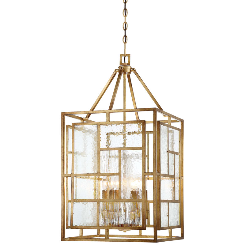 Pandora Gold Leaf 6-Light Square Chandelier with Clear Seedy Glass