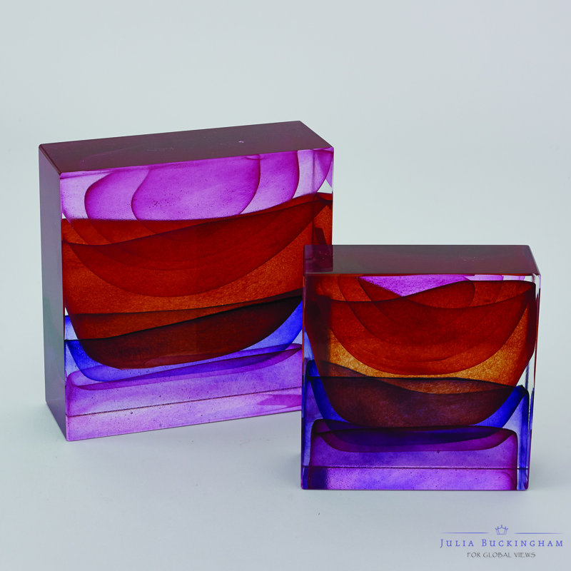 Crown Block Sunset Art Glass 6" H x 6" W Decor