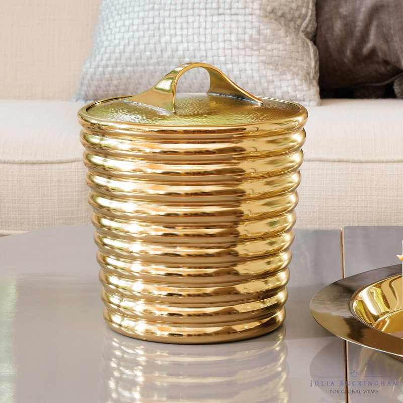 Polished Brass Ridged Ice Bucket with Stainless Steel Liner