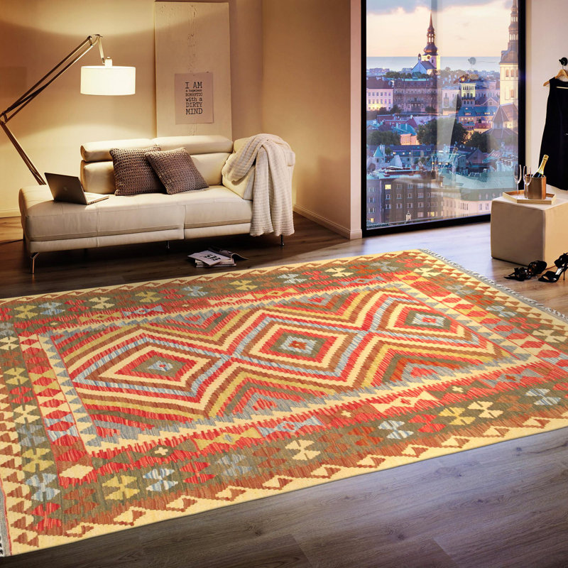 Hand-Woven Multi-Color Wool Reversible Rectangular Area Rug