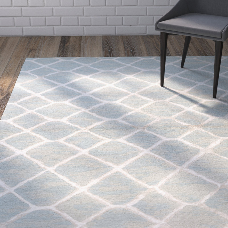 Handmade Tufted Blue and Cream Wool Area Rug