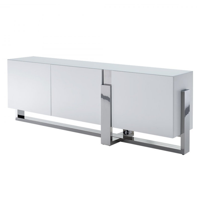 Lin 91" Matte White and Polished Stainless Steel Contemporary Buffet