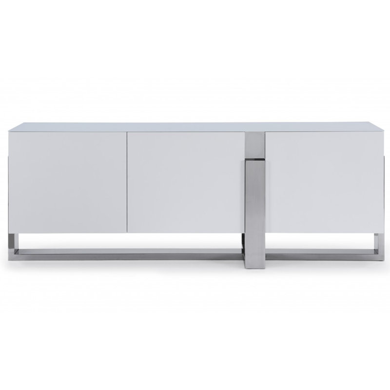 Lin 91" Matte White and Polished Stainless Steel Contemporary Buffet
