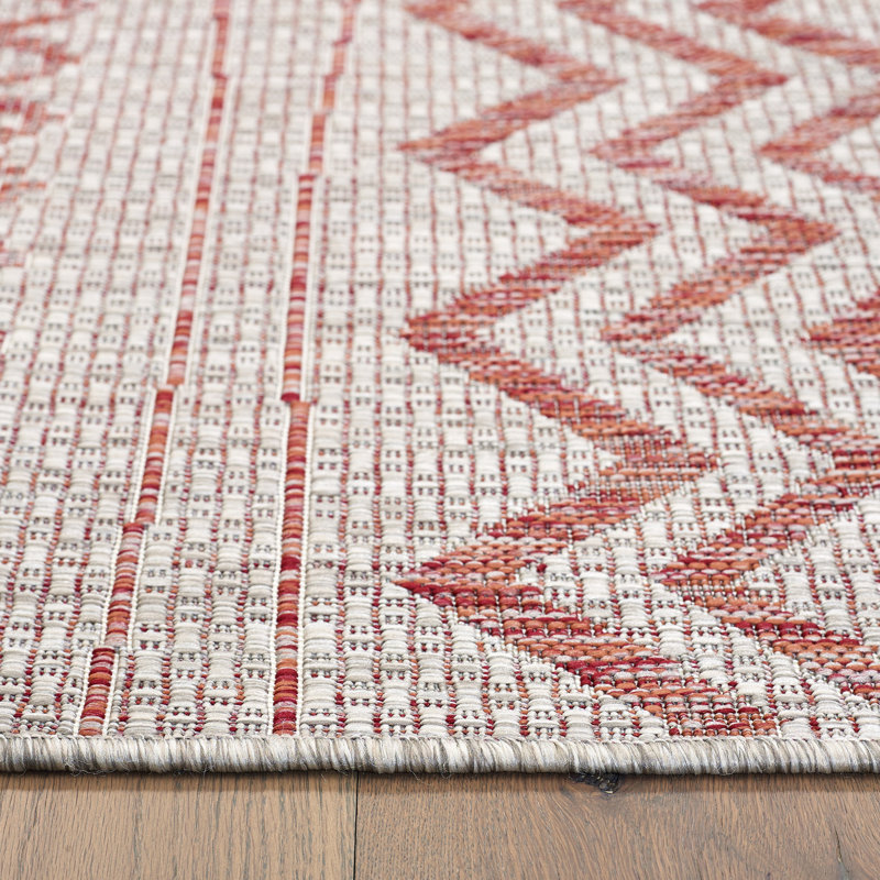 Sunshower Chevron Red & Beige 1'10" x 3' Synthetic Indoor/Outdoor Rug