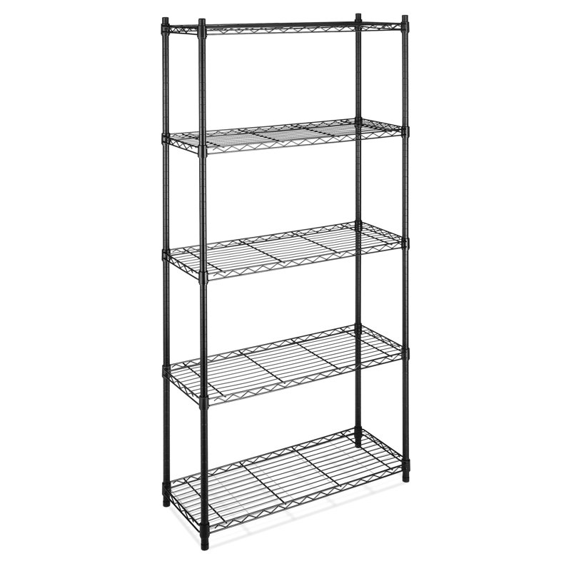 Supreme 36'' Black Metal Adjustable 5-Tier Shelving Unit